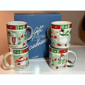 Avon Snowfamily Collection Set of Four Christmas Mugs, De Cadeaux New In Box